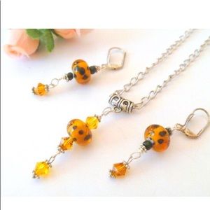 Animal print beaded necklace earrings set
